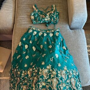 Embroidered Teal Two-Piece Set